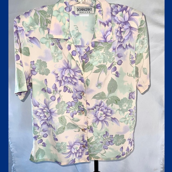 Donn Kenny solid camp shirt short sleeves shoulder pads button front no iron - Picture 2 of 6